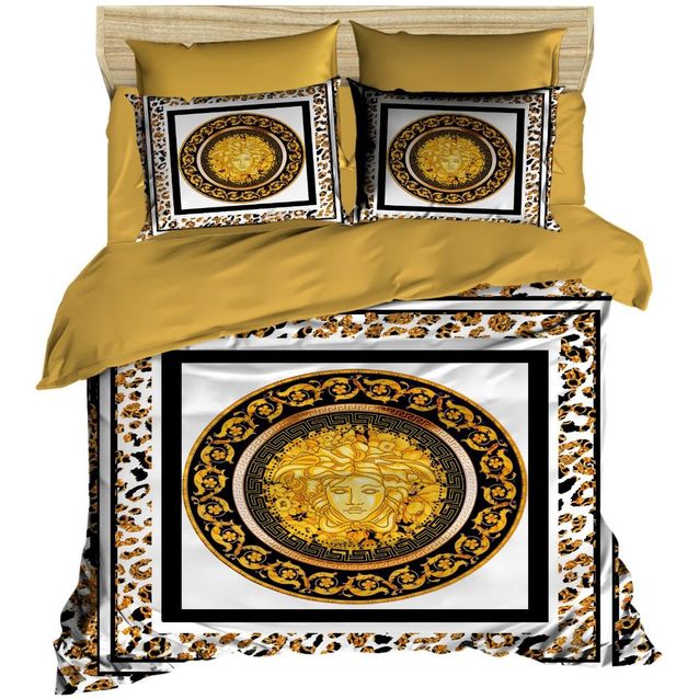 Parivuoteen pussilakanasetti Linento Raven, 260x220cm + 50x80cm, kulta