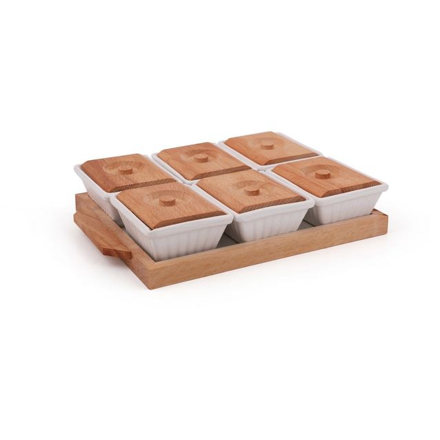 Tarjoilusetti Linento Alba, 6 kulhoa + tarjotin, ruskea/valkoinen, lisäkuva 8