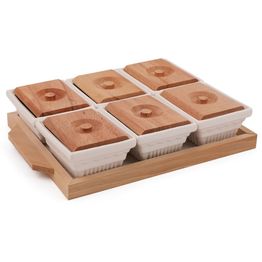 Tarjoilusetti Linento Sunrise, 6 kulhoa + tarjotin, ruskea/valkoinen