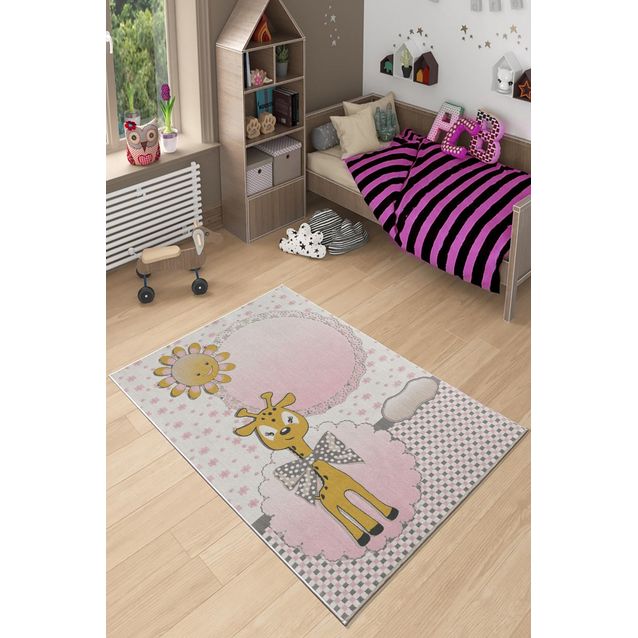 Lastenhuoneen matto Linento W1014, 60x100cm, beige/vaaleanpunainen