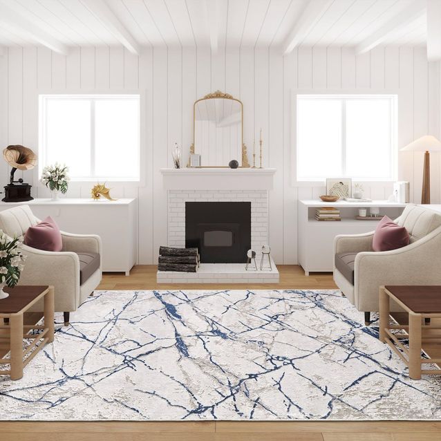 Käytävämatto Linento W1063, 80x150cm, valkoinen/sininen