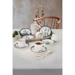 Kahviastiasto Linento Colette, 12 osaa, valkoinen/monivärinen