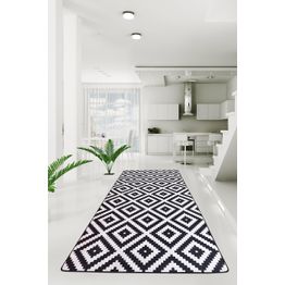 Käytävämatto Linento Black White, huopapisteillä, mustavalkoinen, eri kokoja
