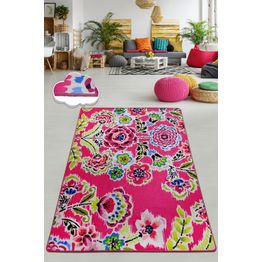 Matto Linento Bouquet, pinkki, eri kokoja