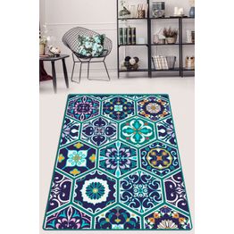 Käytävämatto Linento Mosaic, sininen/vihreä, eri kokoja