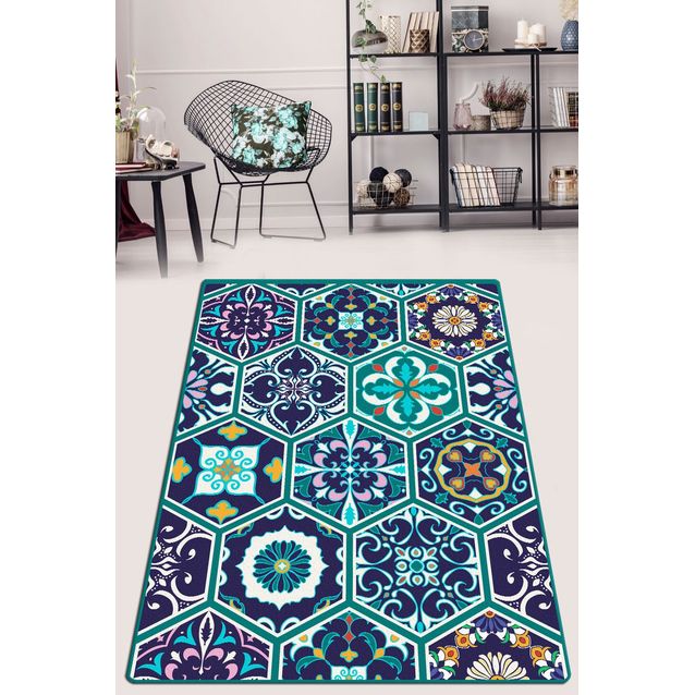 Käytävämatto Linento Mosaic, sininen/vihreä, eri kokoja