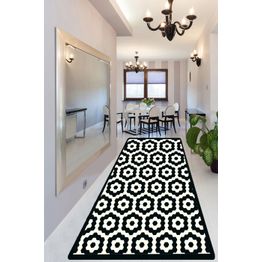 Käytävämatto Linento Galanthus, 80x300cm, musta/valkoinen