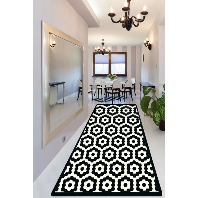 Käytävämatto Linento Galanthus, 80x300cm, musta/valkoinen