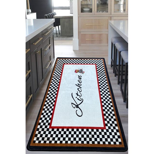 Keittiön matto Linento Zion, mustavalkoinen, eri kokoja