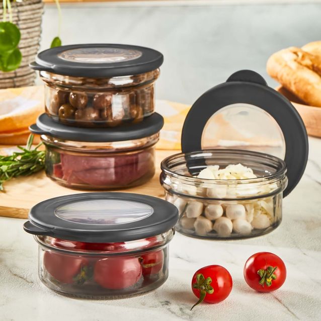 Kannellinen säilytysrasia (4 osaa) Linento Glassic, lasia, kirkas