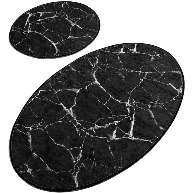Kylpyhuonemattosetti Linento Marble Oval, 2kpl, musta