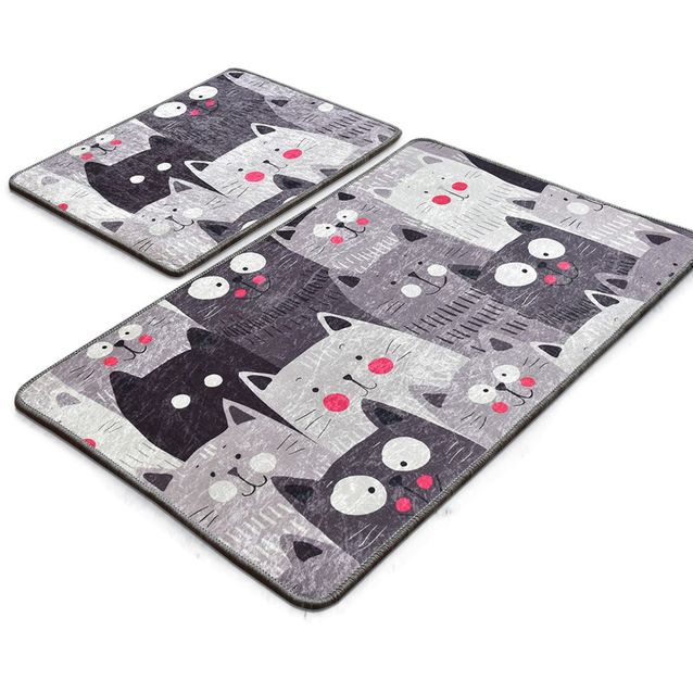Kylpyhuonemattosetti Linento Meow, 2kpl, harmaa
