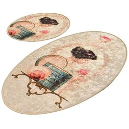 Kylpyhuonemattosetti Linento Glare, 2kpl, beige