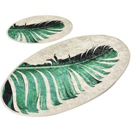 Kylpyhuonemattosetti Linento Floret, 2kpl, beige/vihreä