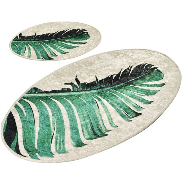 Kylpyhuonemattosetti Linento Floret, 2kpl, beige/vihreä