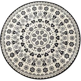 Kylpyhuonematto Linento Venice, Ø100cm, mustavalkoinen