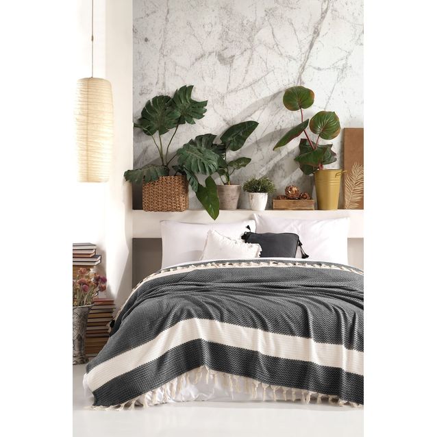 Parivuoteen päiväpeitto Linento Seritli, 200x230cm, musta/valkoinen
