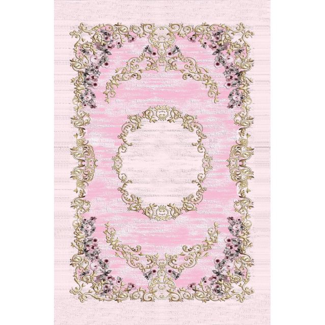 Käytävämatto Linento HMNT629, 100x150cm, vaaleanpunainen/kulta