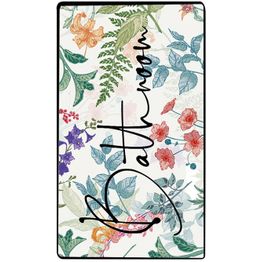 Kylpyhuonematto Linento Green In Flower, valkoinen