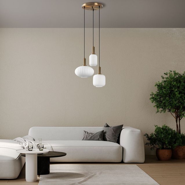 Riippuvalaisin Linento Lighting Asker, 3-osainen, E27, max. 40W, IP20, valkoinen/kulta