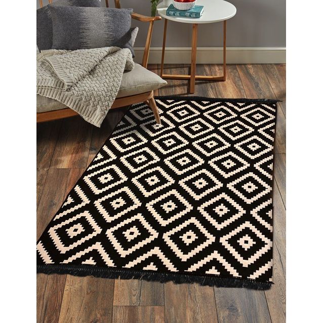 Käytävämatto Linento Cotton, 80x150cm, musta/valkoinen