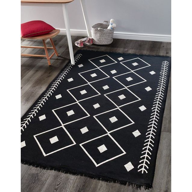 Käytävämatto Linento Cotton 2, 80x150cm, musta/valkoinen