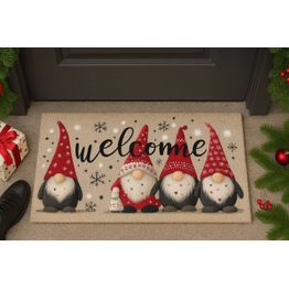 Ovimatto Linento Tontut, 40x70cm, beige/punainen