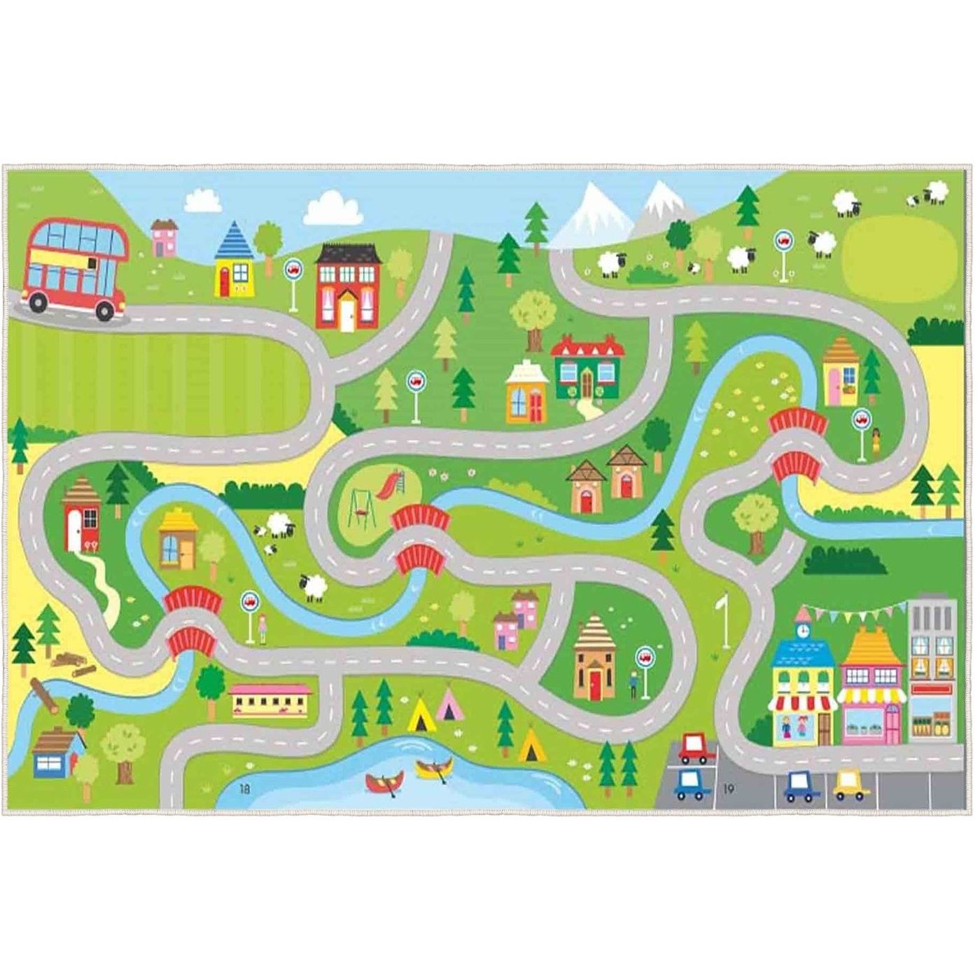 Lastenhuoneen matto Linento Kaupunkirata 120x180cm vihreä