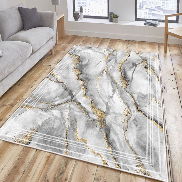 Käytävämatto Linento Els2383, 80x120cm, harmaa/kulta