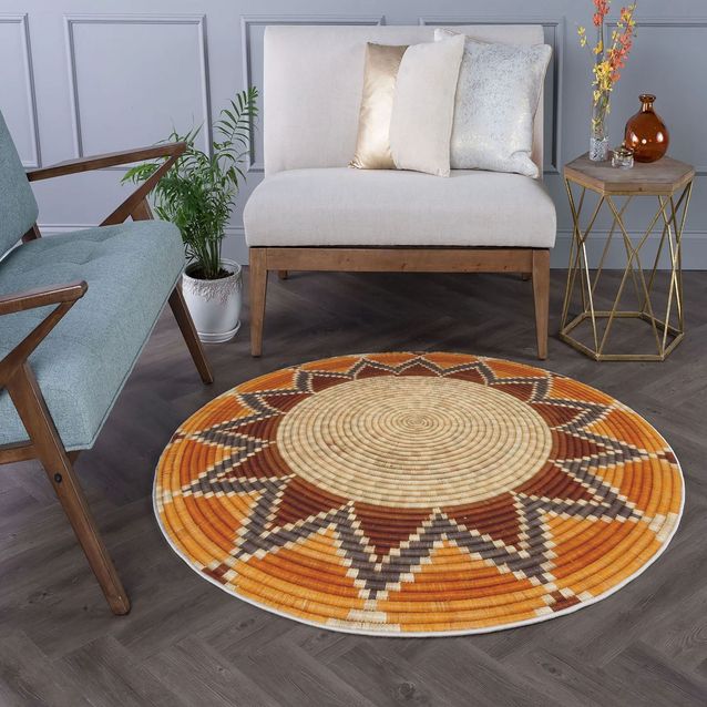 Pyöreä matto Linento Woopamuk505, Ø100cm, oranssi/beige