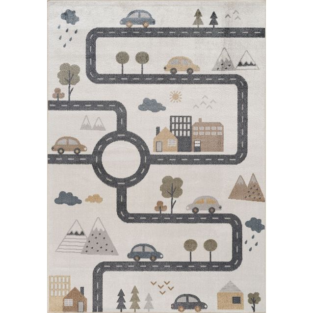 Lastenhuoneen matto Linento Bohem Kids Road 160x230cm valkoinen/harmaa