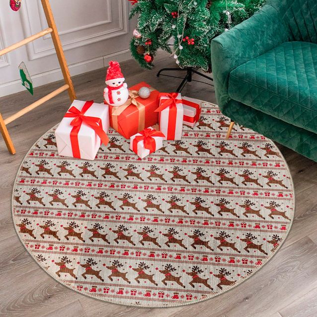 Joulumatto Linento WOOBTNY0326, pyöreä, harmaa/punainen, eri kokoja