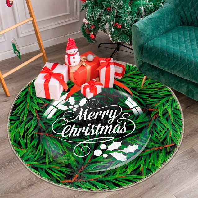 Joulumatto Linento WOOBTNY0338, pyöreä, Ø80cm, vihreä