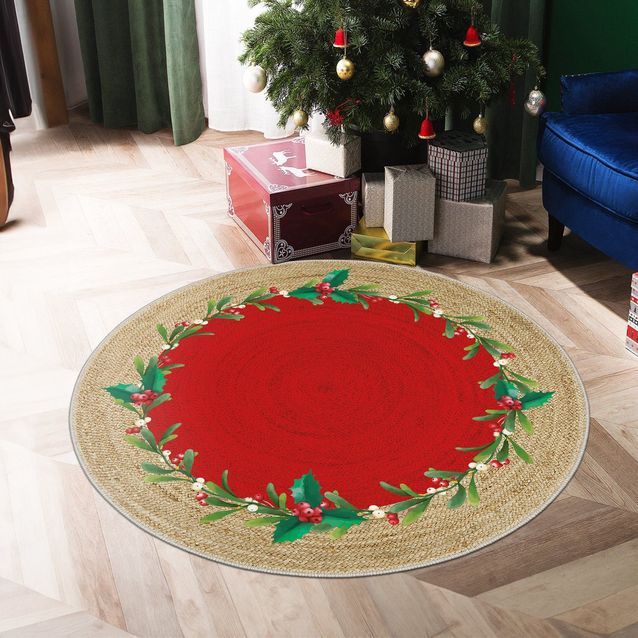 Joulumatto Linento WOOBTNY0516, pyöreä, punainen/ruskea, eri kokoja
