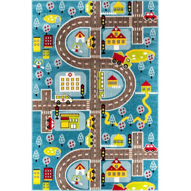 Lastenhuoneen matto Linento Trafik sininen, eri kokoja