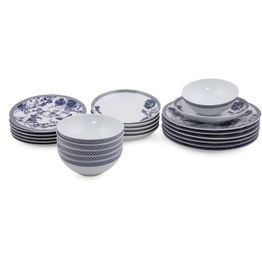 Lautassetti Linento Harju, 24 osaa, sininen/valkoinen