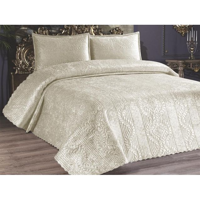 Parivuoteen päiväpeitto + 2 tyynyliinaa Linento Velica, 230x250cm + 50x70cm, kerma