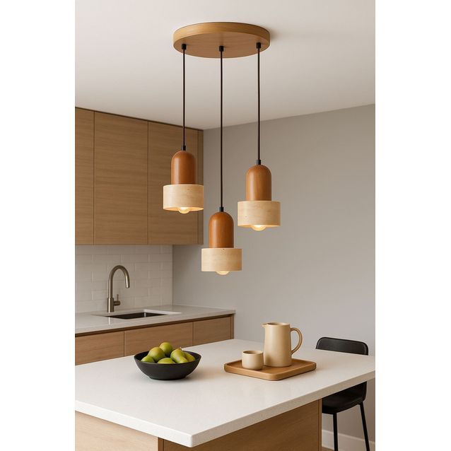 Riippuvalaisin Linento Lighting Loer-C, 3-osainen, E27, max. 40W, IP20, tammi/beige