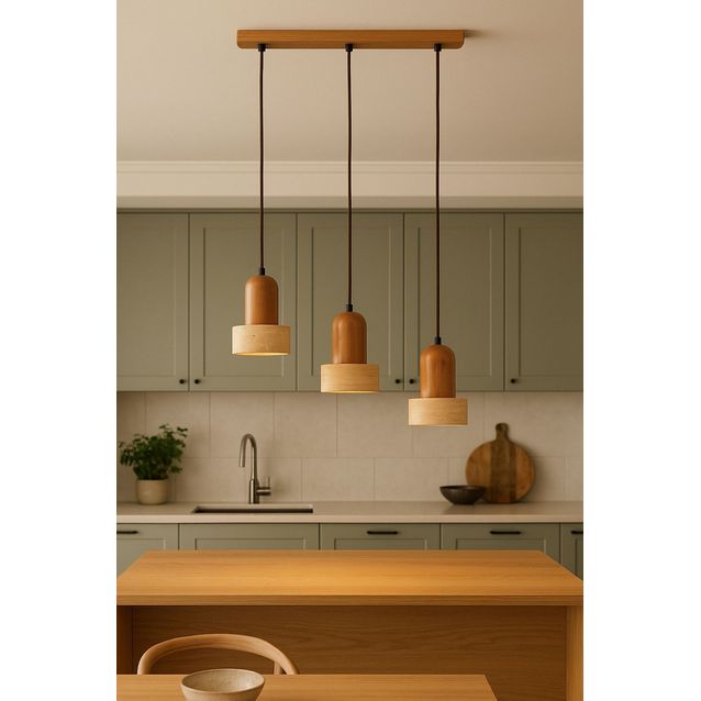 Riippuvalaisin Linento Lighting Loer-R, 4-osainen, E27, max. 40W, IP20, tammi/beige