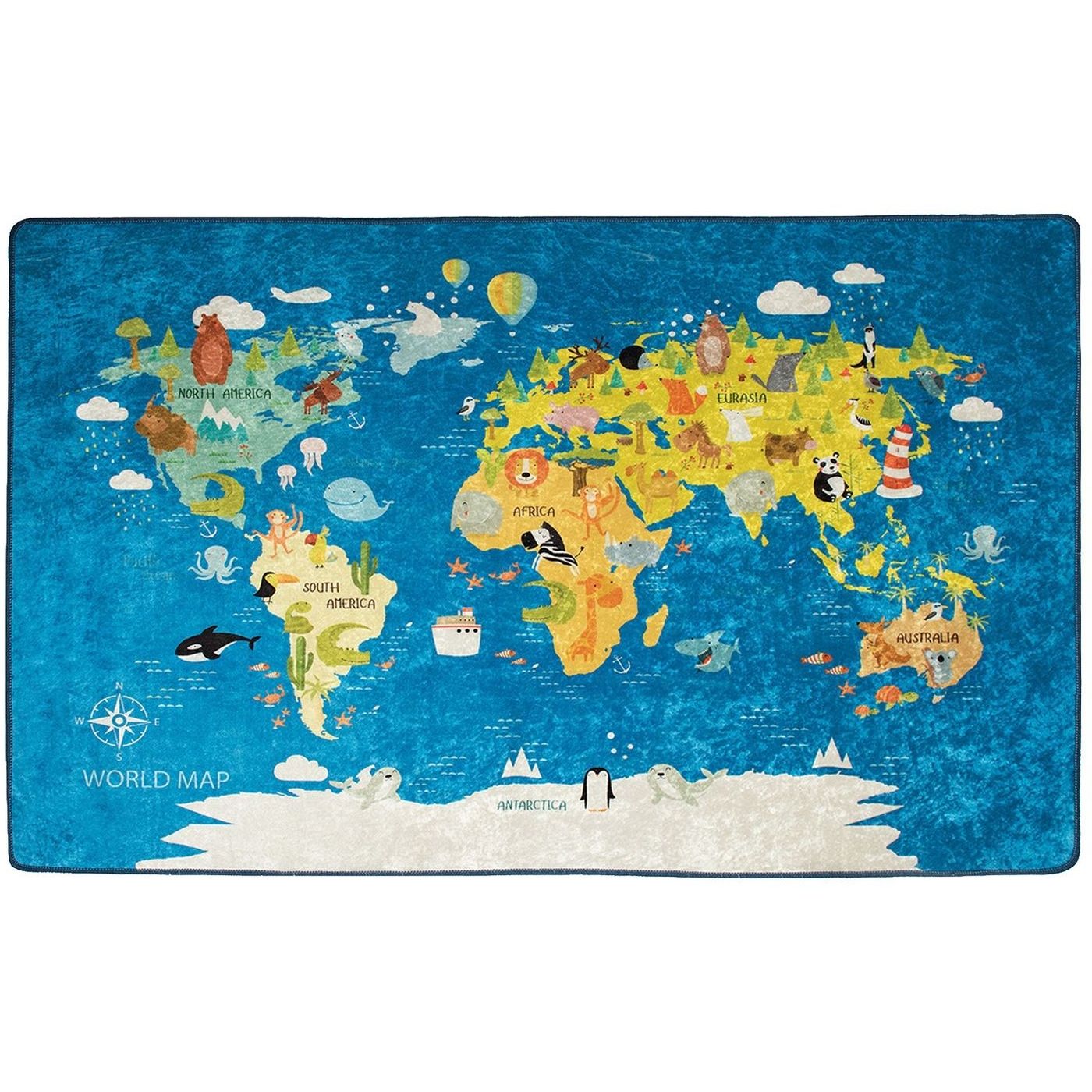 Lastenhuoneen matto Linento World Map 100x160cm sininen
