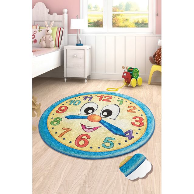 Pyöreä lastenhuoneen matto Linento Kello, keltainen, eri kokoja