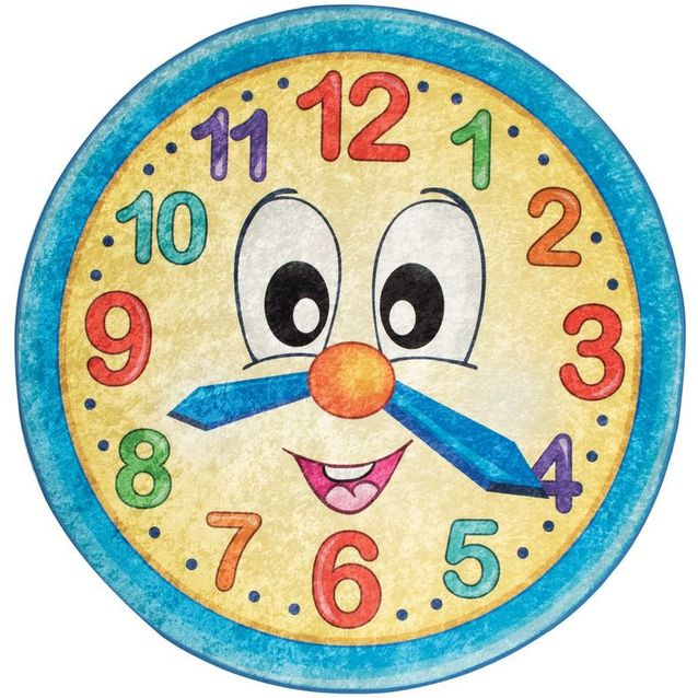 Pyöreä lastenhuoneen matto Linento Kello, Ø200cm, keltainen