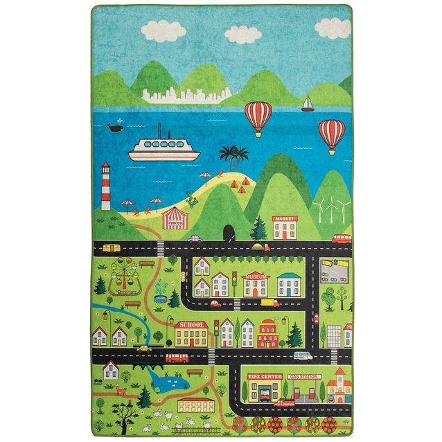 Lastenhuoneen matto Linento Happy City, 140x190cm, monivärinen