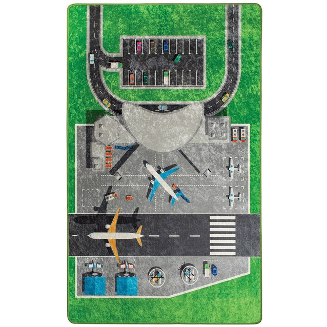 Lastenhuoneen matto Linento Lentokenttä, vihreä, eri kokoja