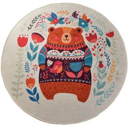 Pyöreä lastenhuoneen matto Linento Sweet Bear, Ø200cm, beige