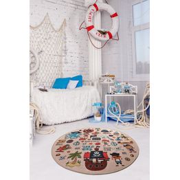 Pyöreä lastenhuoneen matto Linento Pirate, Ø200cm, monivärinen