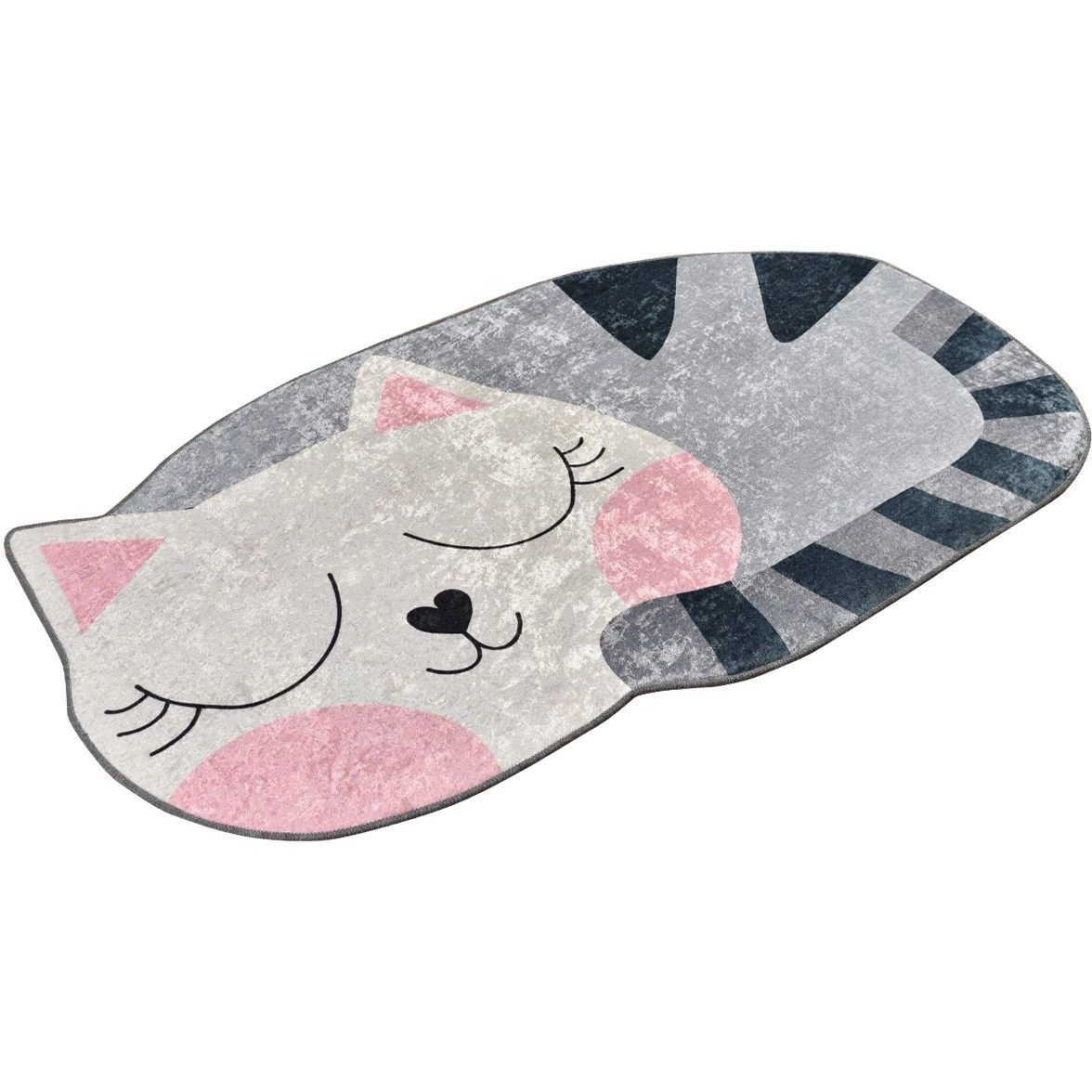 Lastenhuoneen matto Linento Big Cat 100x160cm harmaa/vaaleanpunainen