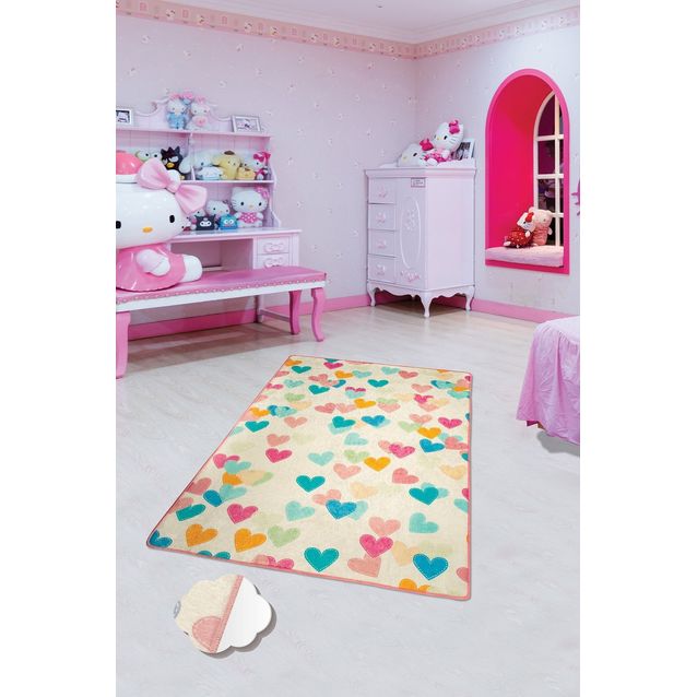 Lastenhuoneen matto Linento Hearts, 80x200cm, monivärinen