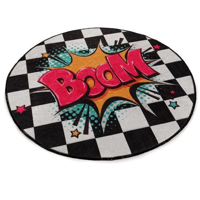 Pyöreä matto Linento Boom, Ø100cm, mustavalkoinen