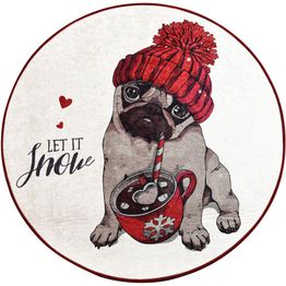 Pyöreä joulumatto Linento Let It Snow, Ø100cm, punainen